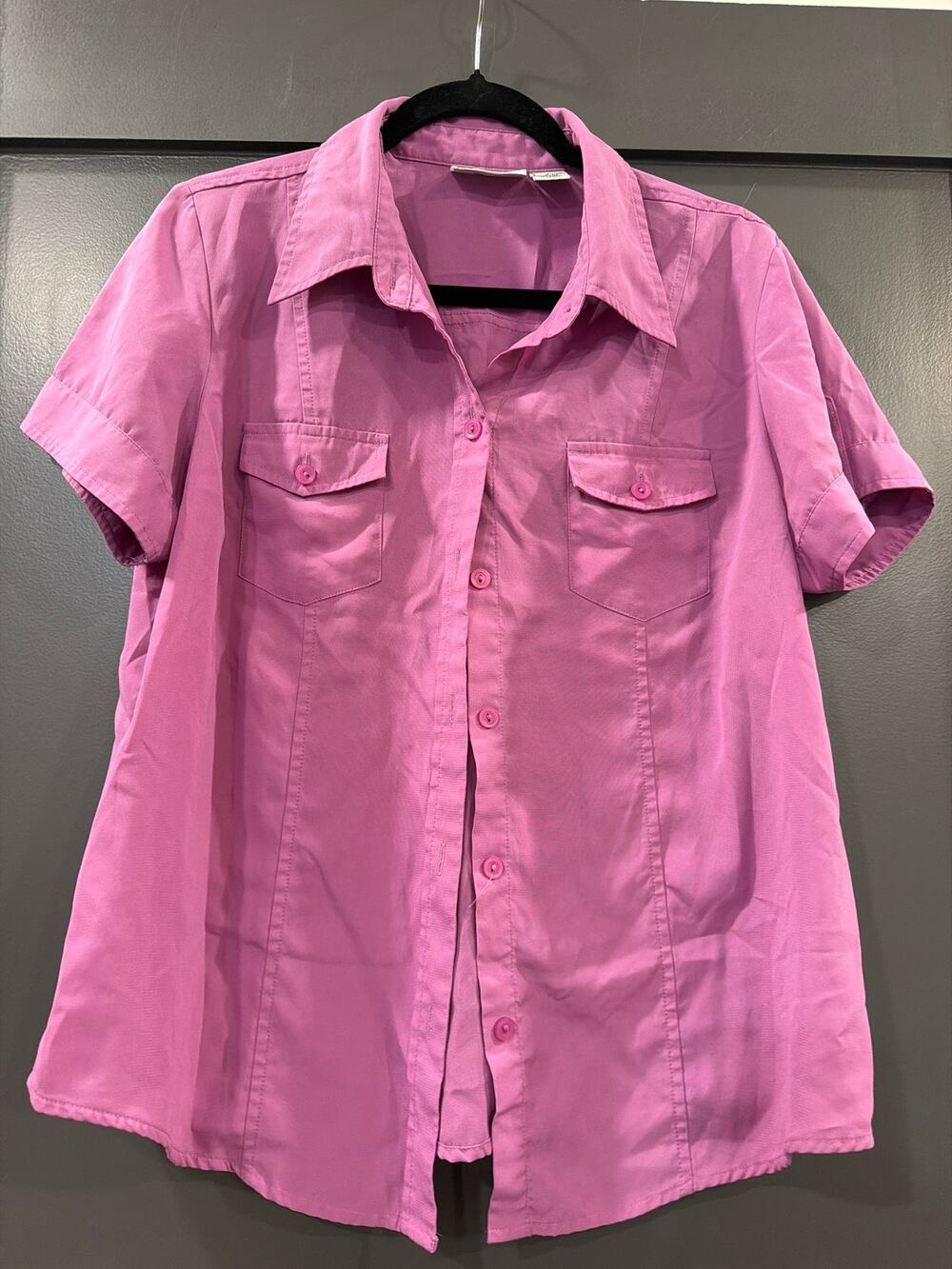 Joanna Petite Size L pink Linen Blend Shirt Womens Short Sleeve Top